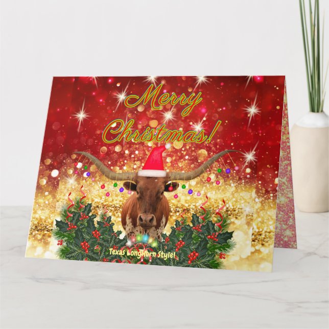 MERRY CHRISTMAS Texas LongHorn Style! Card (Front)