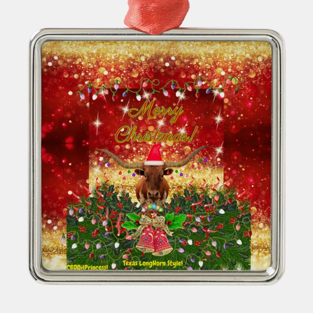 MERRY CHRISTMAS!  Texas LongHorn Style! Metal Ornament (Front)