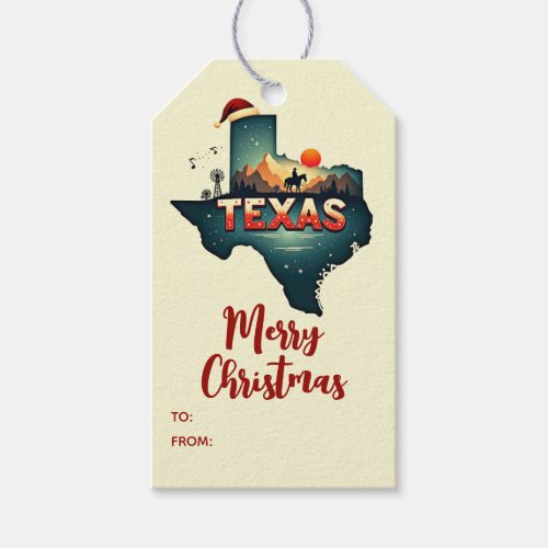 Merry Christmas Texas Retro Holiday  Gift Tags