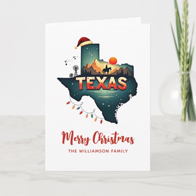 Merry Christmas Texas State Retro Personalized Card (Front)