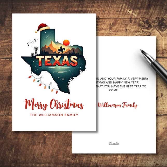 Merry Christmas Texas State Retro Personalized Holiday Card (Personalize with your message and Family Name, coordinating items available)