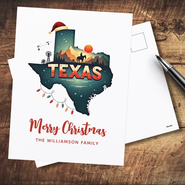 Merry Christmas Texas State Retro Personalized Holiday Postcard (Edit Greeting if required & add family name to customize.  See collection for matching items)