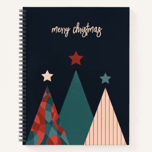 Merry Christmas text abstract xmas trees Notebook