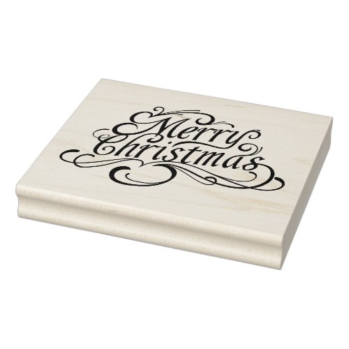 Merry Christmas text bells and holly Rubber Stamp