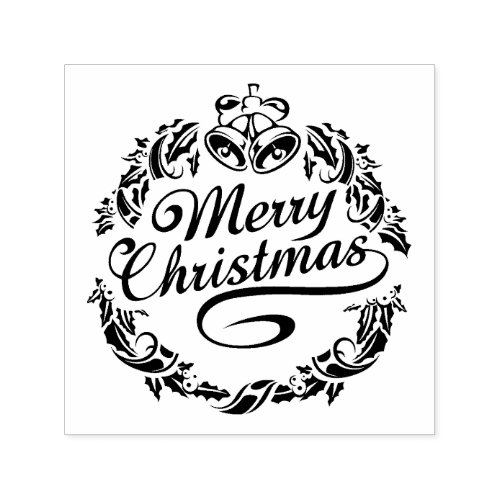 Merry Christmas text bells and holly Self_inking Stamp