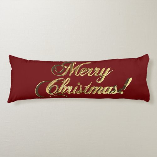 Merry Christmas Text Burgundy Red and Gold Body Pillow