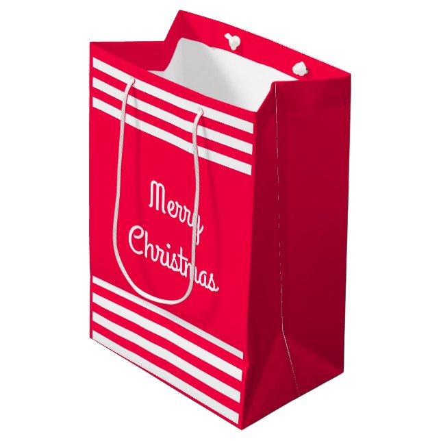 Merry Christmas Text Classic Red White Template Medium Gift Bag (Front Angled)