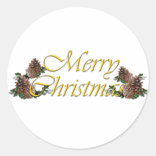 Merry Christmas Text Design Classic Round Sticker (Front)