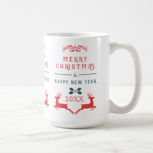 Merry Christmas Text Design  Reindeer Coffee Mug