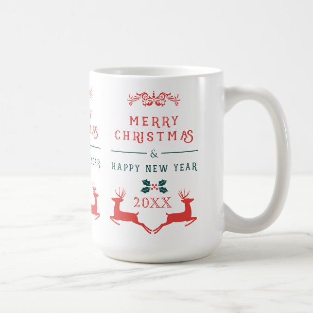 Merry Christmas Text Design & Reindeer Coffee Mug (Right)