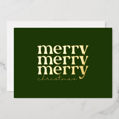 Merry Christmas Text Greeting on Green Foil Holiday Card