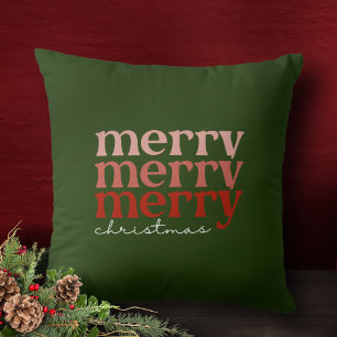 Merry Christmas Text Greeting Red and Green Throw Pillow