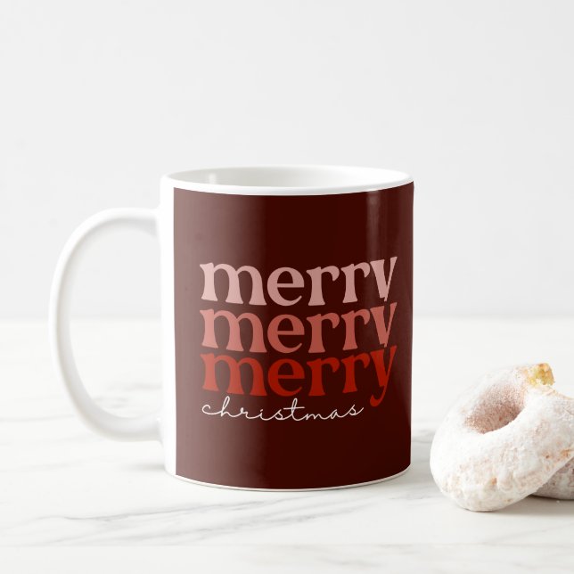 Merry Christmas Text Greeting Red Coffee Mug (With Donut)