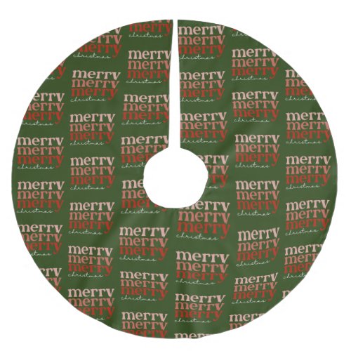 Merry Christmas Text Greeting Red  Green Pattern Brushed Polyester Tree Skirt