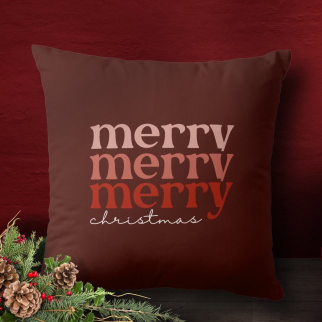 Merry Christmas Text Greeting Red Throw Pillow (Creator Uploaded)