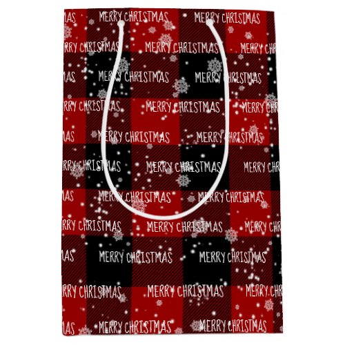 MERRY CHRISTMAS Text In Snowflakes Medium Gift Bag