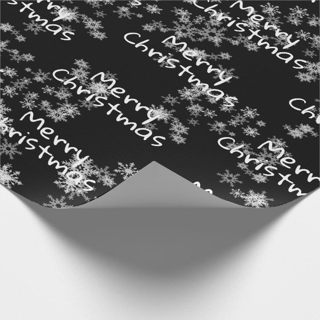 Merry Christmas Text In Snowflakes   Wrapping Paper (Corner)