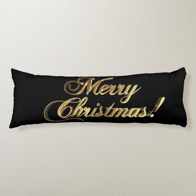 Merry Christmas Text Modern Black and Gold Body Pillow (Front)