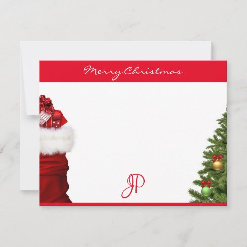 Merry Christmas Text Monogram Calligraphy Script Note Card