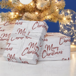 Merry Christmas Text on Birch Wrapping Paper