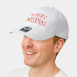 Merry Christmas Text Pattern Design: Festive  Art 47 Brand Hat