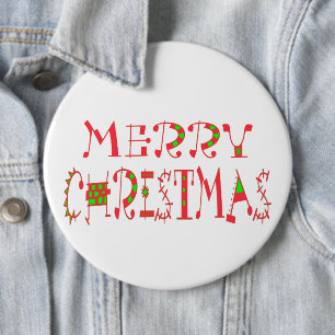 Merry Christmas Text Pattern Design: Festive  Art Button