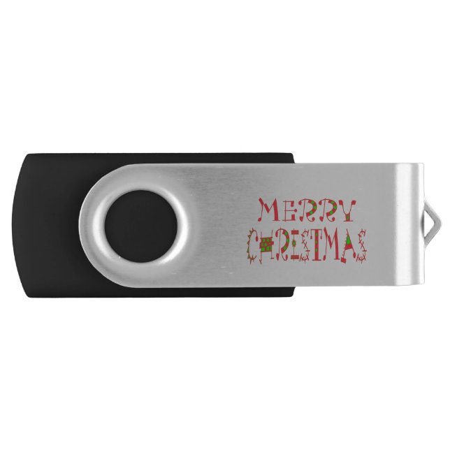 Merry Christmas Text Pattern Design: Festive  Art Flash Drive (Front)