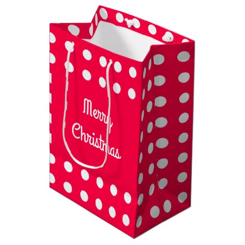 Merry Christmas Text Red White Polka Dots Template Medium Gift Bag