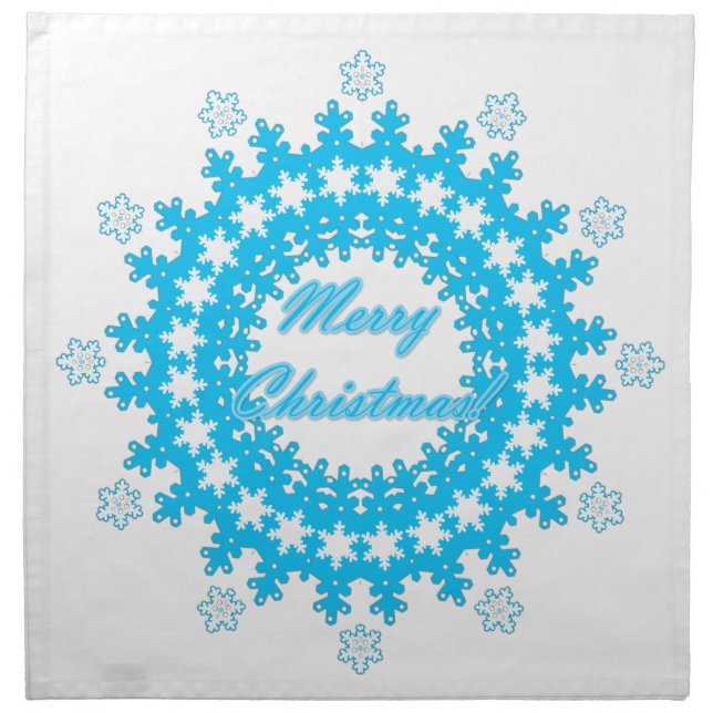 Merry Christmas text round frame snowflake blue wh Cloth Napkin (Front)