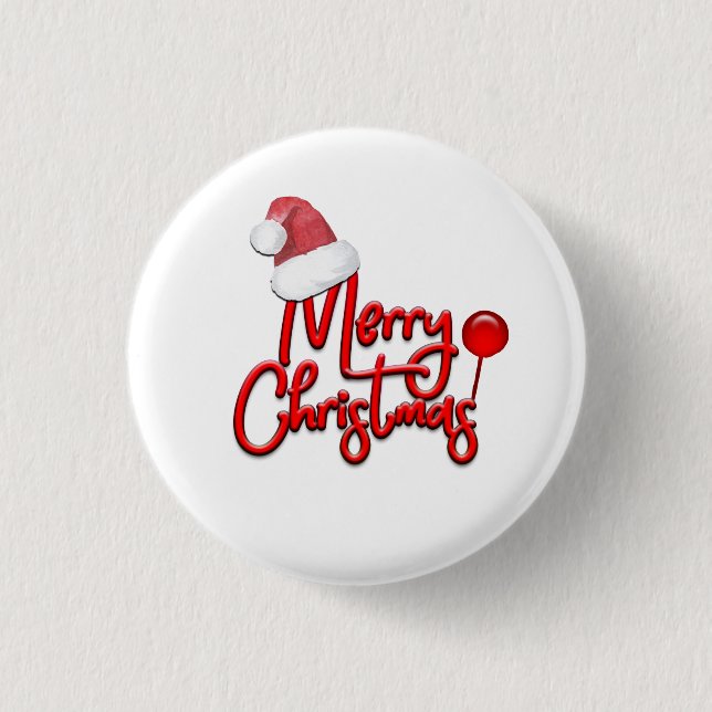 Merry Christmas Text Santa Cap Button (Front)