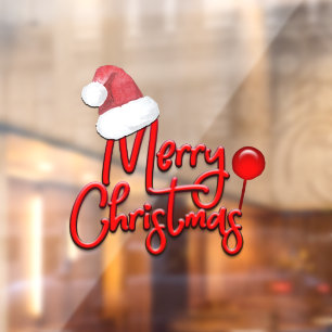 Merry Christmas Text Santa Cap Window Cling
