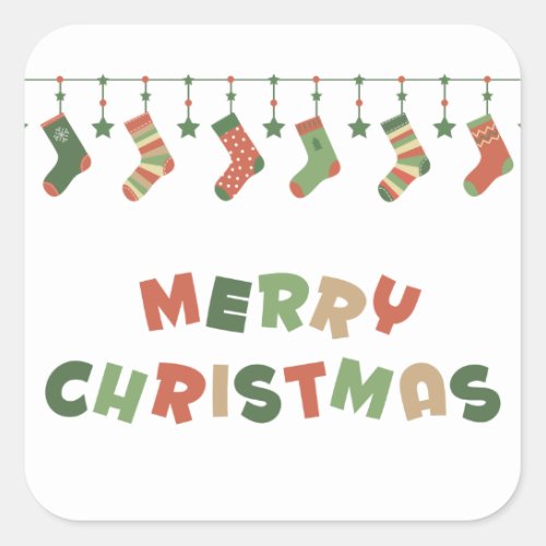 Merry Christmas text seasonal socks garland Square Sticker