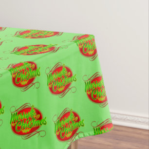 Merry Christmas Text Typography Red Green & Tree Tablecloth