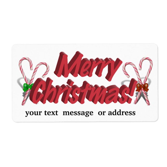 Merry Christmas Text with Candy Canes Label (Front)