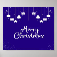 Merry Christmas text with gifts on blue Poster