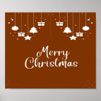 Merry Christmas text with gifts on brown Poster