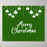Merry Christmas text with gifts on green Poster