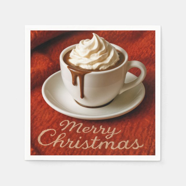 Merry Christmas Text With Hot Chocolate Drink Napkins (Front)