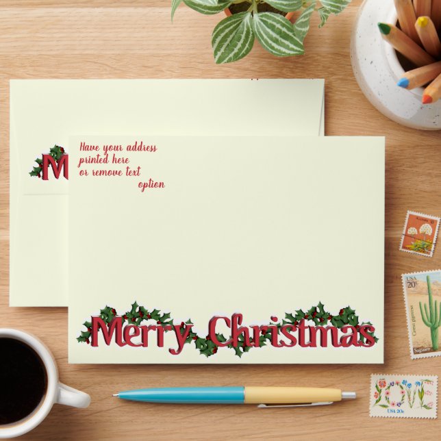 Merry Christmas Text with Wreath Envelope (Desk)