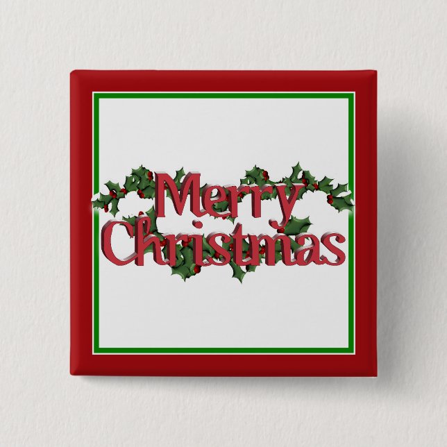 Merry Christmas Text with Wreath & Snow Button (Front)