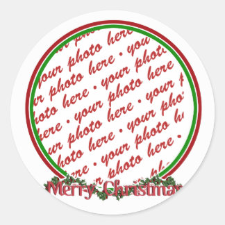 Merry Christmas Text with Wreath & Snow Classic Round Sticker