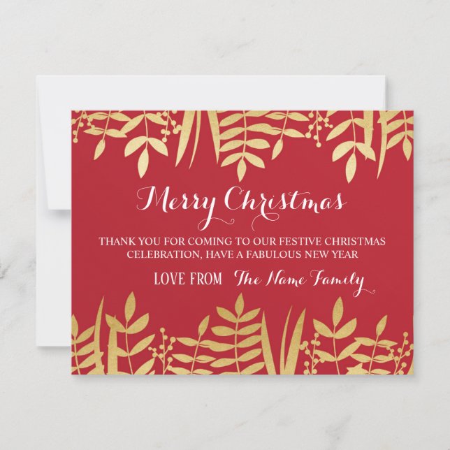Merry Christmas Thank you Cards Red & Gold Xmas (Front)
