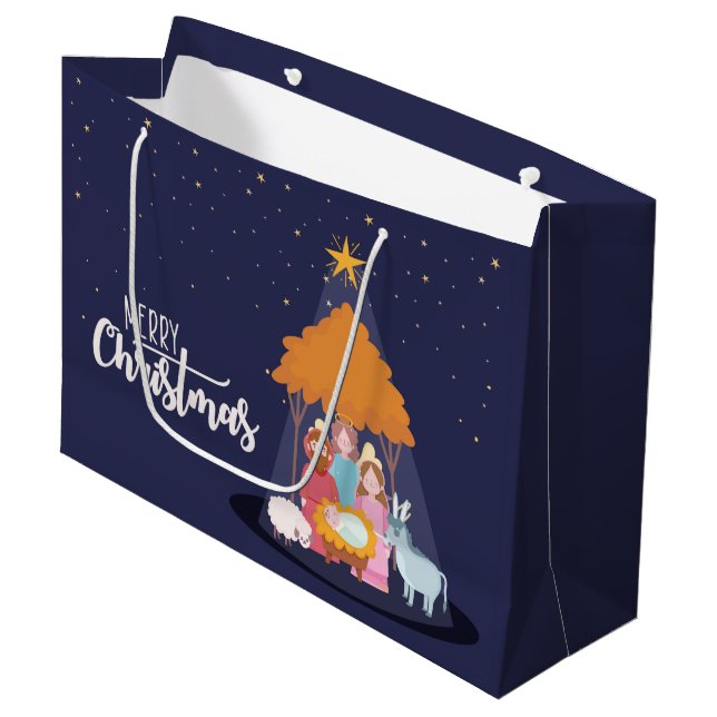 Merry Christmas The Birth of Christ  Large Gift Bag (Front Angled)