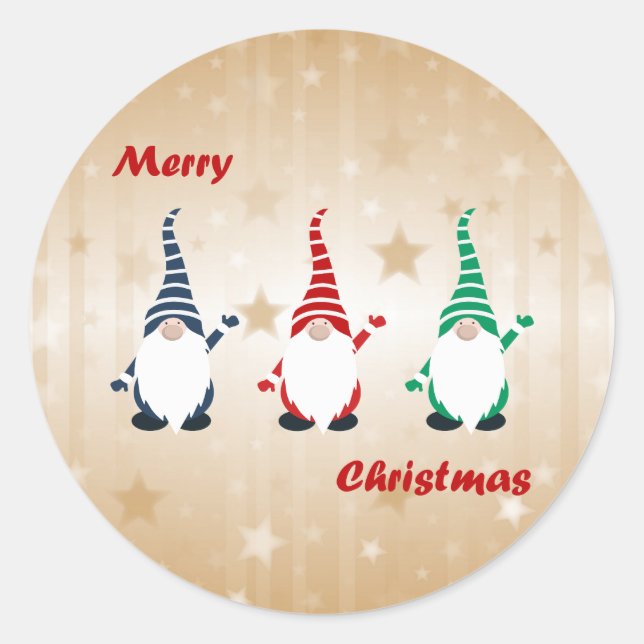 Merry Christmas, the three elves, Classic Round Sticker (Front)