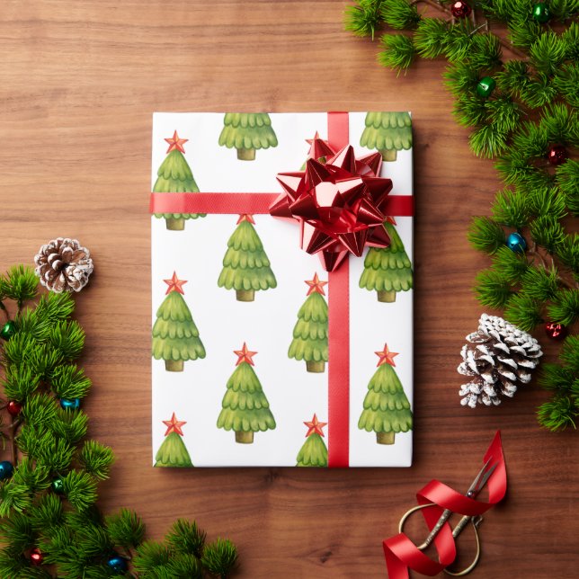 Merry Christmas theme with Christmas tree and star Wrapping Paper (Holiday Gift)