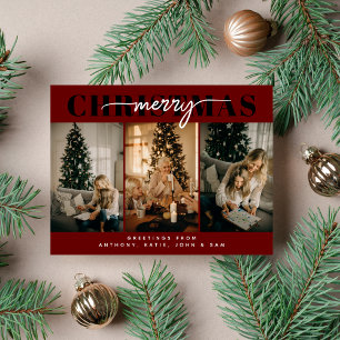 Merry Christmas Three Family Photo Typography Holiday Postcard