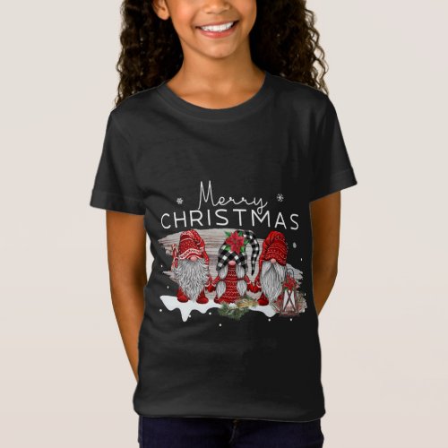 Merry Christmas Three Gnomes In Buffalo Plaid Chri T_Shirt