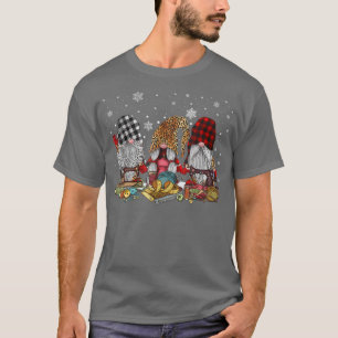 Merry Christmas Three Gnomes Sewing Machine Leopar T-Shirt