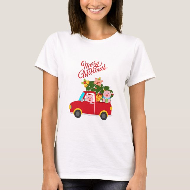Merry Christmas Three Little Piggys T-Shirt (Front)