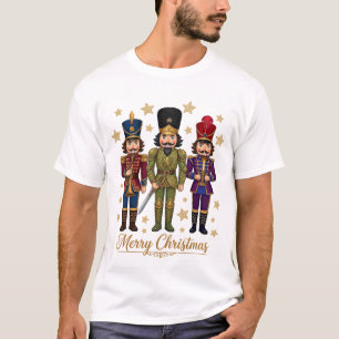 Merry Christmas Three Nutcrackers Gold Stars T-Shirt